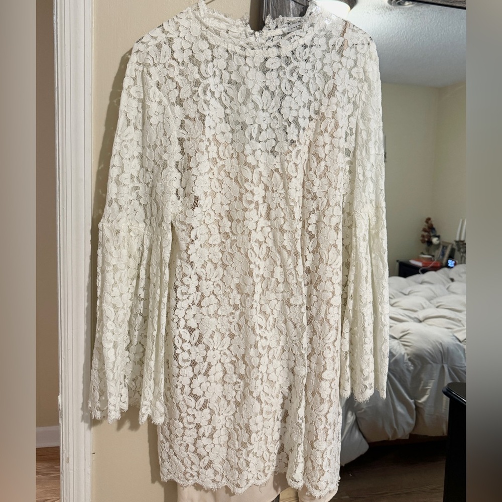 Long Sleeve White Lacy Dress